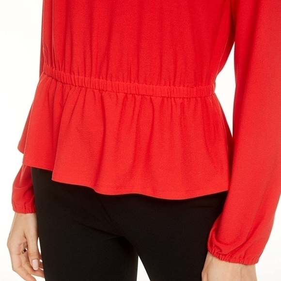 BAR III- Bar-Back Peplum Top - Red - Medium - Picture 4 of 8